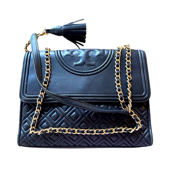 Tory Burch Handbags - Black Tory Burch Fleming Convertible Bag Quilted Leather Crossbody or Shoulder